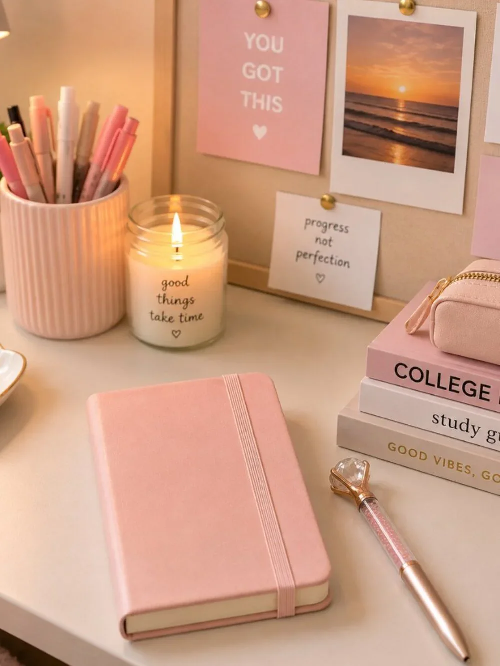 Rose Gold A7 Pocket Notebook & Crystal Diamond Pen Gift Set Journal Planner NEW